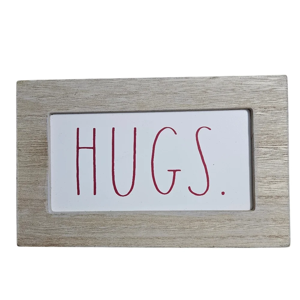 Rae Dunn By Design Styles Rustic Wooden Frame with Red 'Hugs' Print